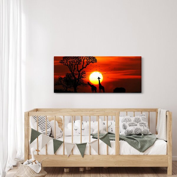 Slika - Siluete životinja pri zalasku sunca (120x50 cm)