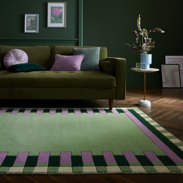 Zeleni/ljubičasti ručno rađen vunen tepih 160x230 cm Kai Wool Border – Flair Rugs