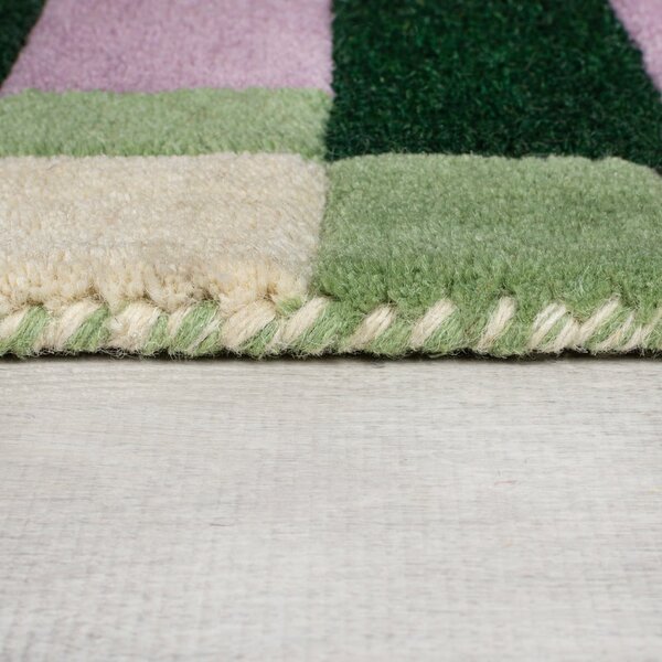 Zelena/ljubičasta ručno rađena vunena staza 60x230 cm Kai Wool Border – Flair Rugs