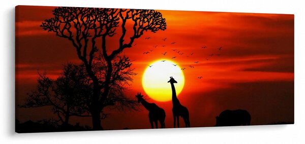 Slika - Siluete životinja pri zalasku sunca (120x50 cm)