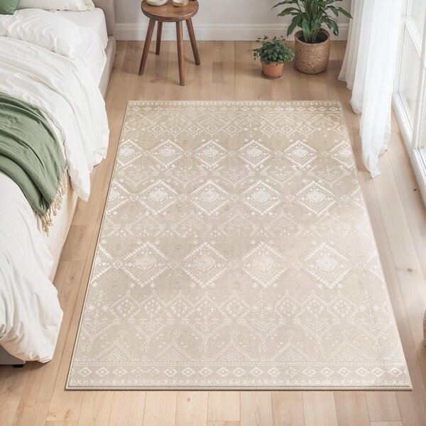Protuklizni tepih, periv u stroju, boho stil, 120 x 170 cm, cappuccino bež