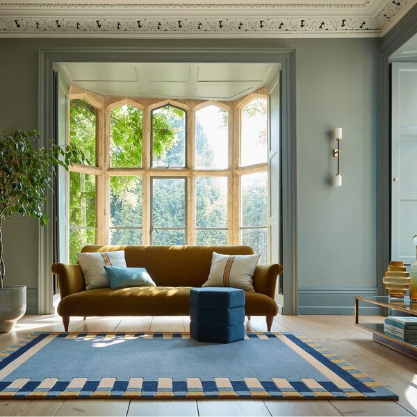 Plavi ručno rađen vunen tepih 200x290 cm Kai Wool Border – Flair Rugs