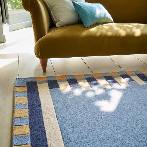 Plavi ručno rađen vunen tepih 200x290 cm Kai Wool Border – Flair Rugs