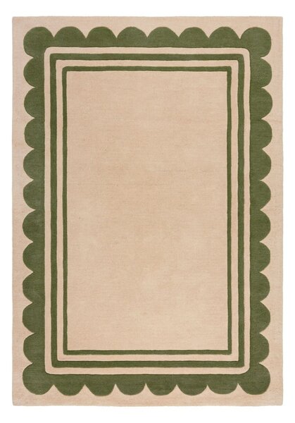 Zeleni/u prirodnoj boji ručno rađen vunen tepih 160x230 cm Lois Scallop – Flair Rugs