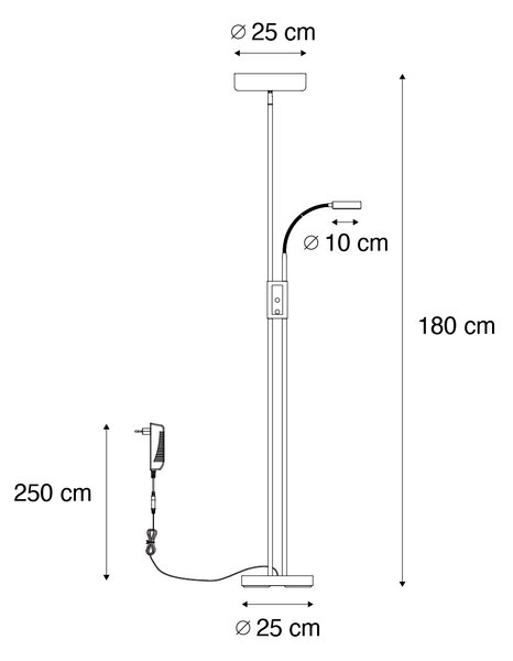 Podna lampa brončana uključujući LED i prigušivač s lampom za čitanje - Kelso