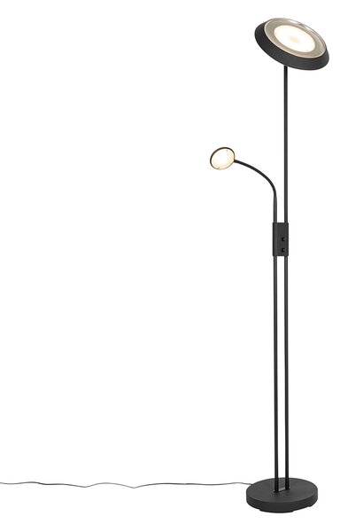 Podna lampa crna uključujući LED i prigušivač sa svjetlom za čitanje - Fez