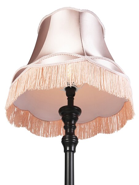 Podna lampa crna s abažurom u stilu bake ružičaste boje - Classico