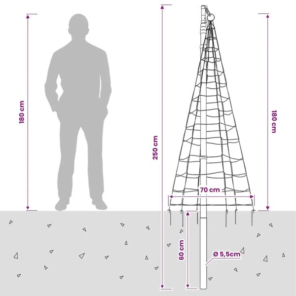 Božićno drvce od svjetlosnih niti s klinom i jarbolom 180 cm - Topla bijela 180 cm