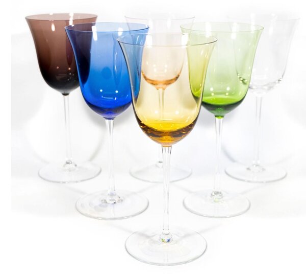 Set 6x čaša za vino 300 ml prozirna s nijansama raznih boja