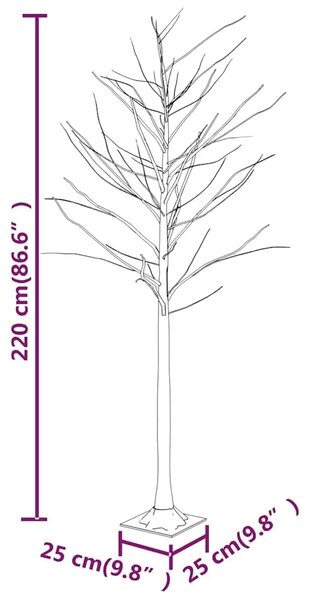 LED drvo bijele breze sa 128 toplih bijelih LED žarulja 220 cm - 220 cm