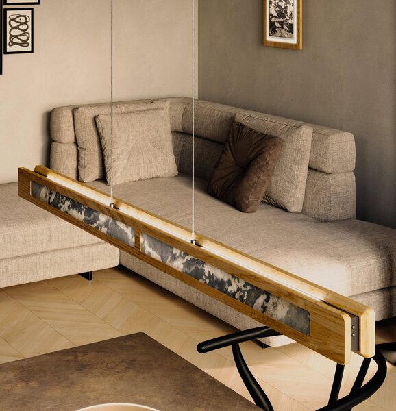 Elobra LED viseća svjetiljka Chile S, hrast/obojaeni škriljac, duljina 114 cm, prigušiva, Drvo, Dnevni boravak/blagovaonica, Drvo
