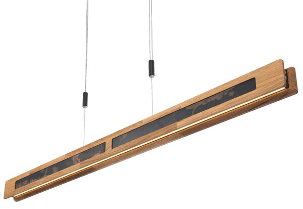 Elobra LED viseća svjetiljka Chile S, hrast/obojaeni škriljac, duljina 114 cm, prigušiva, Drvo, Dnevni boravak/blagovaonica, Drvo