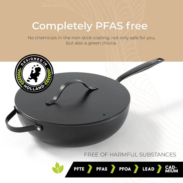 BE Living Wok tava s poklopcem Essential Black 30 cm