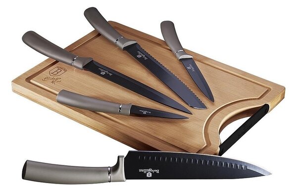 BerlingerHaus - Set noževa od nehrđajućeg čelika 5 kom bež/crna s daskom za rezanje od bambusa