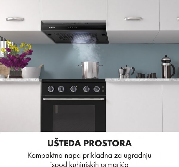 Klarstein Capannina, napa za ugrađivanje ispod ormara, 60 cm, 166 m³ / h, LED, klizni regulator, crna