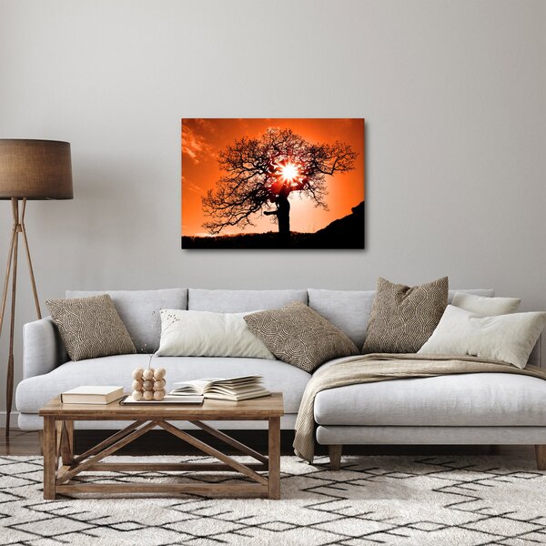 Slika - Stablo hrasta pri zalasku sunca (70x50 cm)