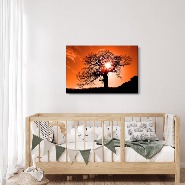 Slika - Stablo hrasta pri zalasku sunca (90x60 cm)
