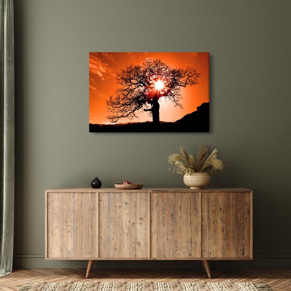 Slika - Stablo hrasta pri zalasku sunca (90x60 cm)