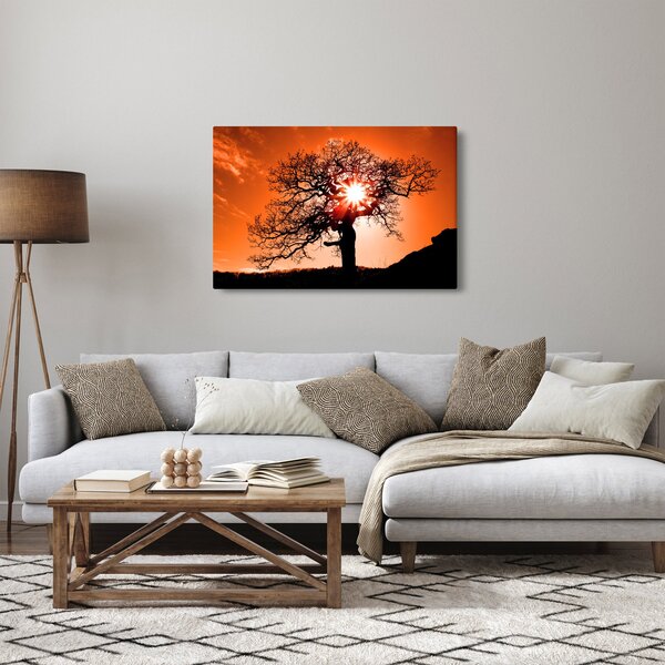 Slika - Stablo hrasta pri zalasku sunca (90x60 cm)
