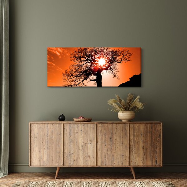 Slika - Stablo hrasta pri zalasku sunca (120x50 cm)