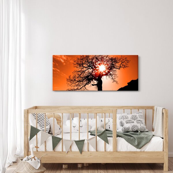 Slika - Stablo hrasta pri zalasku sunca (120x50 cm)