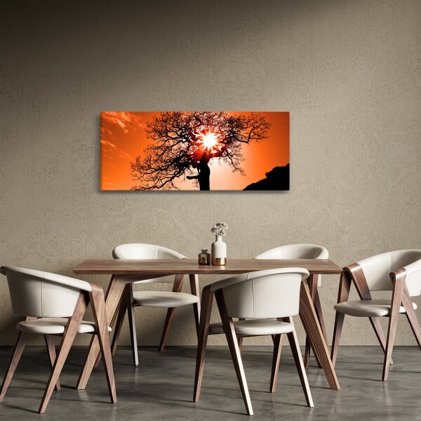 Slika - Stablo hrasta pri zalasku sunca (120x50 cm)
