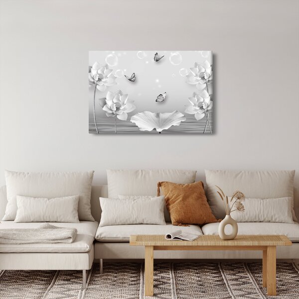Slika - Cvjetni dizajn s leptirima (90x60 cm)