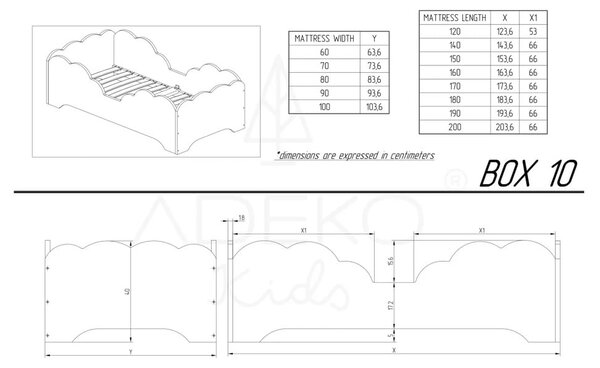 Dječji krevet od borovine Adeko BOX 10, 70 x 160 cm