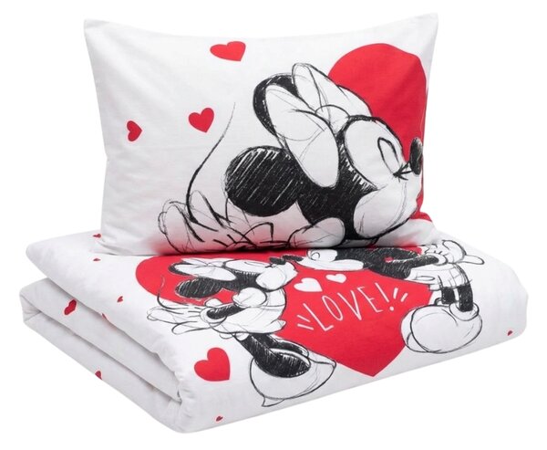 Dječja pamučna posteljina MICKEY & MINNIE LOVE bijela Dimenzije posteljine: 70 x 90 cm | 140 x 200 cm