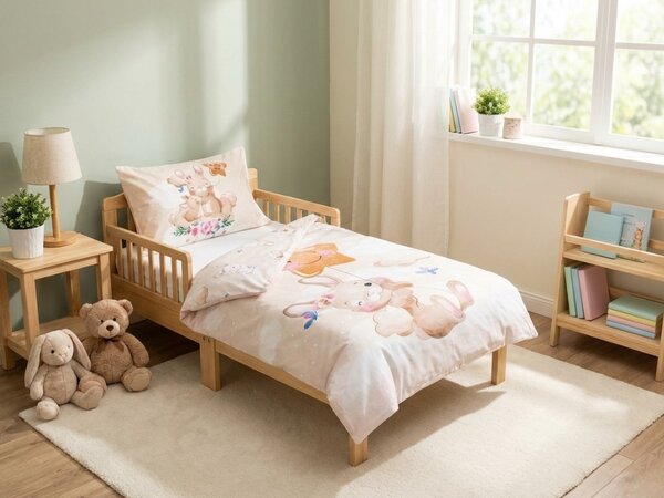 Pamučna posteljina za dječji krevetić BUNNY STAR bež Dimenzije posteljine: 40 x 60 cm | 100 x 135 cm