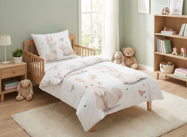 Pamučna posteljina za krevetić BUNNIES bijela Dimenzije posteljine: 40 x 60 cm | 100 x 135 cm