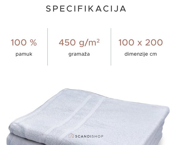Hotelski ručnik Deluxe 100 x 200 cm bijela, 100% pamuk