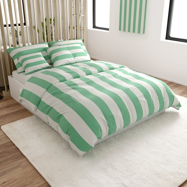 Pamučna posteljina STRIPES bijelo-zelena Dimenzije posteljine: 70 x 90 cm | 140 x 220 cm