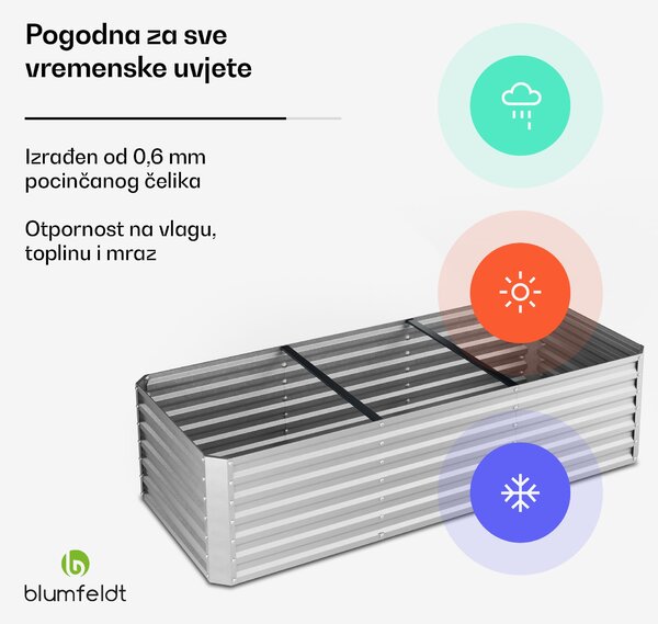 Blumfeldt High Grow Ravni podignuti krevet, 1440 L, Ergonomski, Otporan na vremenske uvjete, Otvorena baza