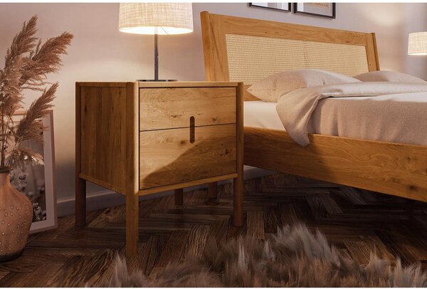 Bračni krevet od hrastovine s uzglavljem od ratana 160x200 cm Pola - The Beds