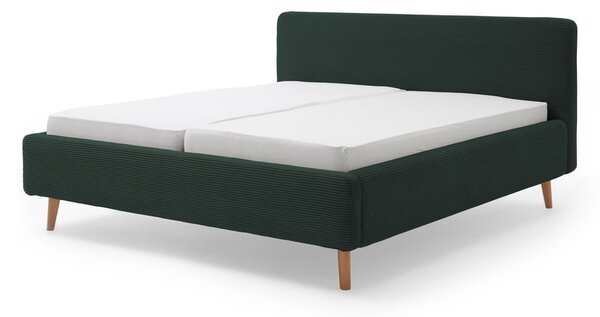 Zeleni krevet od samta s podnicom i prostorom za odlaganje Meise Möbel Mattis Cord, 140 x 200 cm