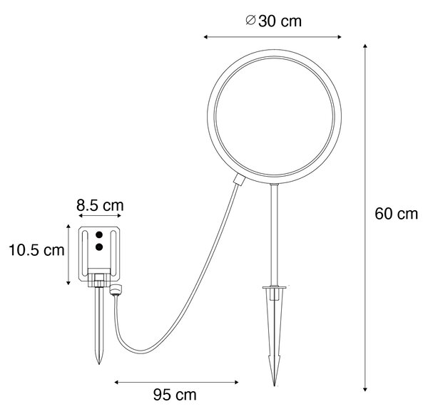 Set od 2 crna vanjska svjetla na štap 60cm uključujući punjivu LED i solarnu IP65 - Adalind