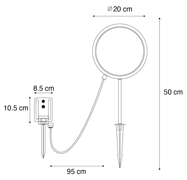 Set od 2 crna vanjska svjetla na štap 50cm s punjivom LED i solarnom energijom IP65 - Adalind