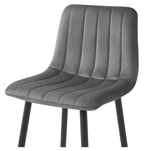 Barska stolica POZZA VELVET s crnim nogama, tamno siva
