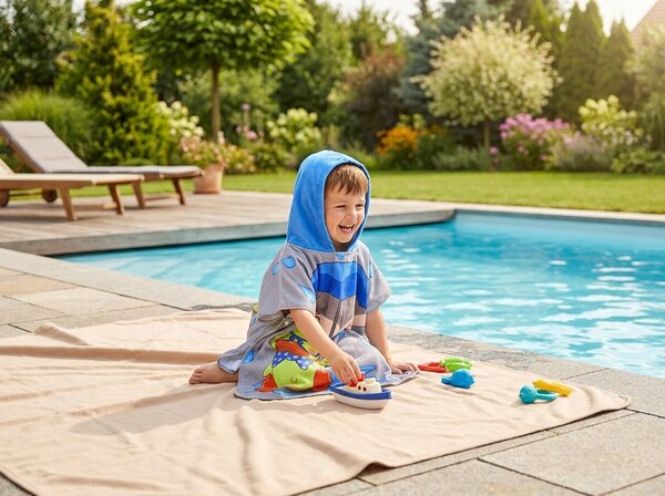 Dječje pončo DUCK SPLASH sivo Dimenzije: 60 x 120 cm