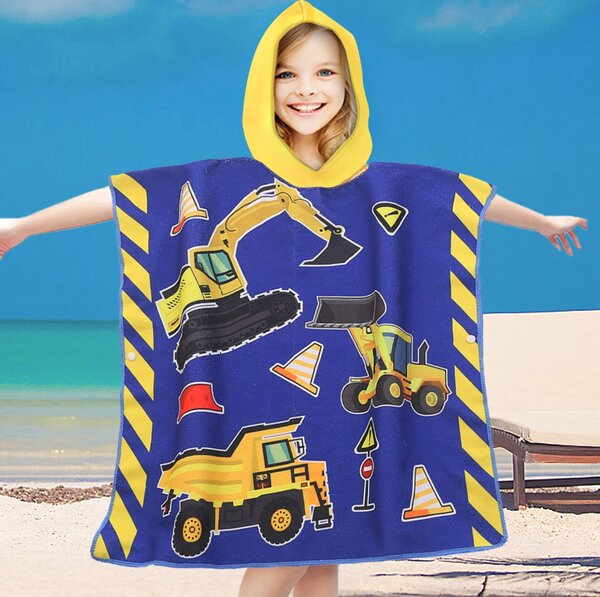 Dječje pončo LITTLE BUILDER plavo Dimenzije: 60 x 120 cm