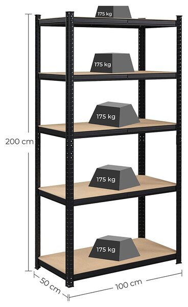 Polica za teške predmete, nosivosti do 600kg, 50 x 100 x 200 cm, crna | SONGMICS