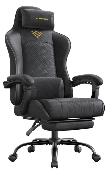 Ergonomska gamerska stolica s naslonom za noge i naslonima za ruke, tintno crna