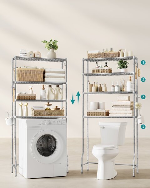 Polica s 4 nivoa za spremanje iznad WC-a, 30 x 83 x 176 cm, srebrno-siva | SONGMICS