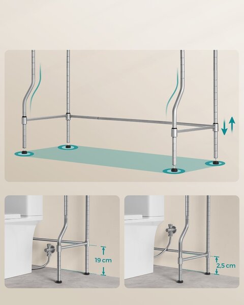 Polica s 4 nivoa za spremanje iznad WC-a, 30 x 83 x 176 cm, srebrno-siva | SONGMICS