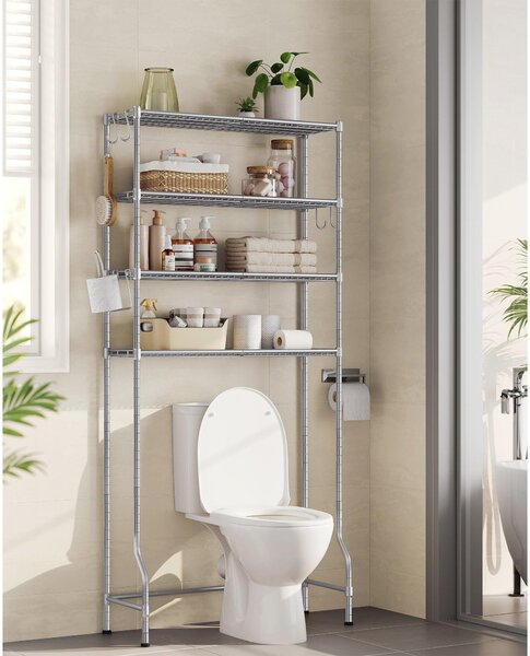 Polica s 4 nivoa za spremanje iznad WC-a, 30 x 83 x 176 cm, srebrno-siva | SONGMICS