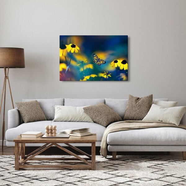 Slika - Žuti leptir s cvijećem (90x60 cm)