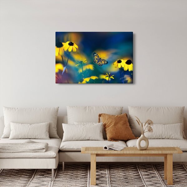 Slika - Žuti leptir s cvijećem (90x60 cm)