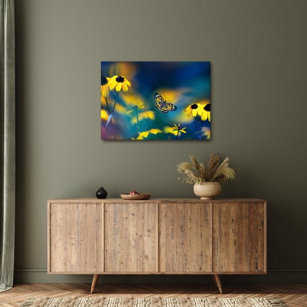 Slika - Žuti leptir s cvijećem (70x50 cm)