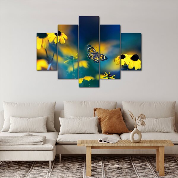 Slika - Žuti leptir s cvijećem (150x105 cm)